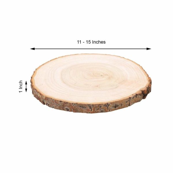 Eco-Friendly Natural Tableware |  15″ Dia Natural Wood Charger Plates With Bark Edge Wood Slice Chargers Rustic Wedding Table Settings