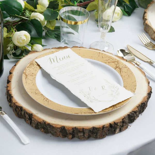 Eco-Friendly Natural Tableware |  15″ Dia Natural Wood Charger Plates With Bark Edge Wood Slice Chargers Rustic Wedding Table Settings