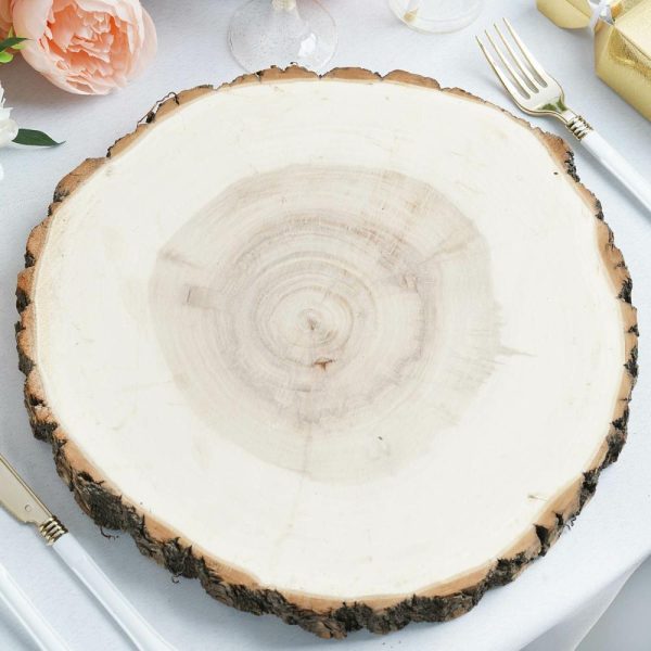 Eco-Friendly Natural Tableware |  15″ Dia Natural Wood Charger Plates With Bark Edge Wood Slice Chargers Rustic Wedding Table Settings