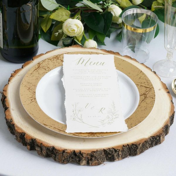 Eco-Friendly Natural Tableware |  15″ Dia Natural Wood Charger Plates With Bark Edge Wood Slice Chargers Rustic Wedding Table Settings