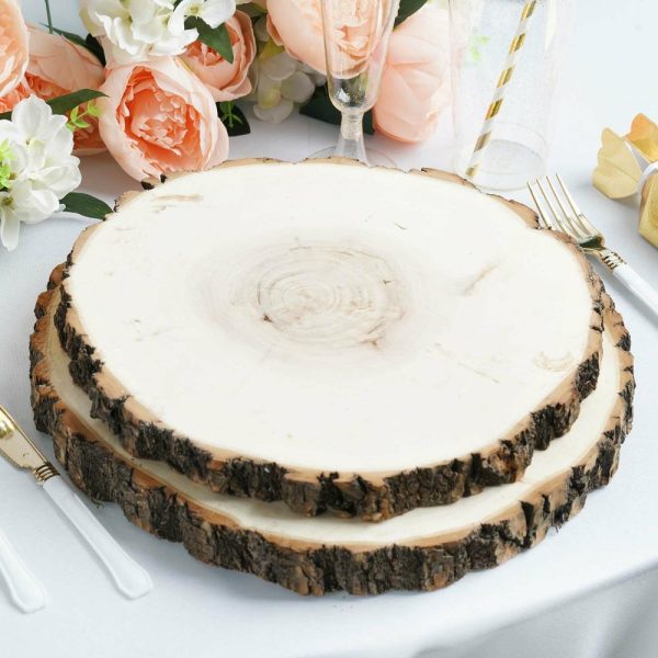 Eco-Friendly Natural Tableware |  15″ Dia Natural Wood Charger Plates With Bark Edge Wood Slice Chargers Rustic Wedding Table Settings