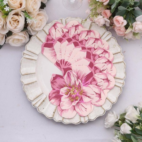 Eco-Friendly Natural Tableware |  20 Pack Pink Peony Flower Shaped 2-Ply Paper Beverage Napkins For Wedding Shower, Elegant Disposable Party Cocktail Napkins