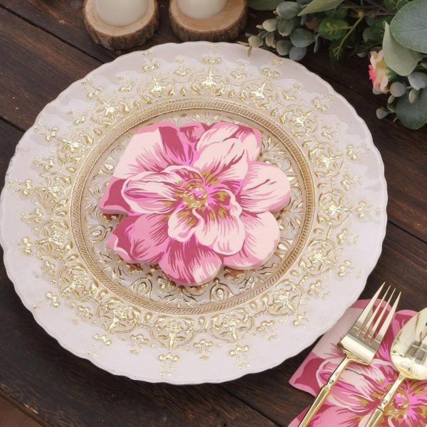 Eco-Friendly Natural Tableware |  20 Pack Pink Peony Flower Shaped 2-Ply Paper Beverage Napkins For Wedding Shower, Elegant Disposable Party Cocktail Napkins