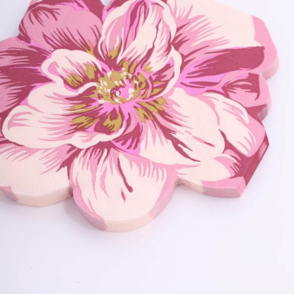 Eco-Friendly Natural Tableware |  20 Pack Pink Peony Flower Shaped 2-Ply Paper Beverage Napkins For Wedding Shower, Elegant Disposable Party Cocktail Napkins