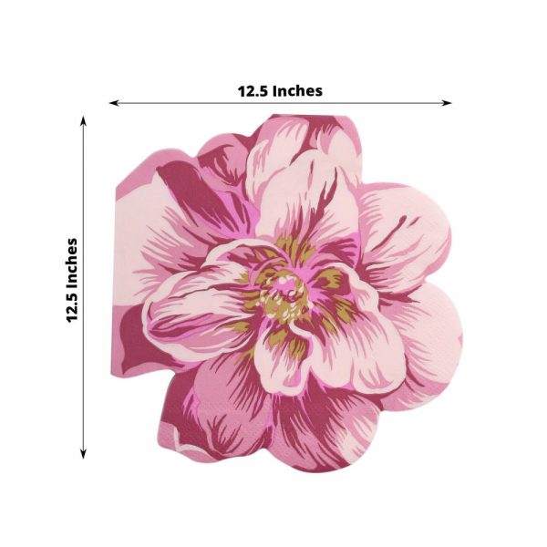 Eco-Friendly Natural Tableware |  20 Pack Pink Peony Flower Shaped 2-Ply Paper Beverage Napkins For Wedding Shower, Elegant Disposable Party Cocktail Napkins