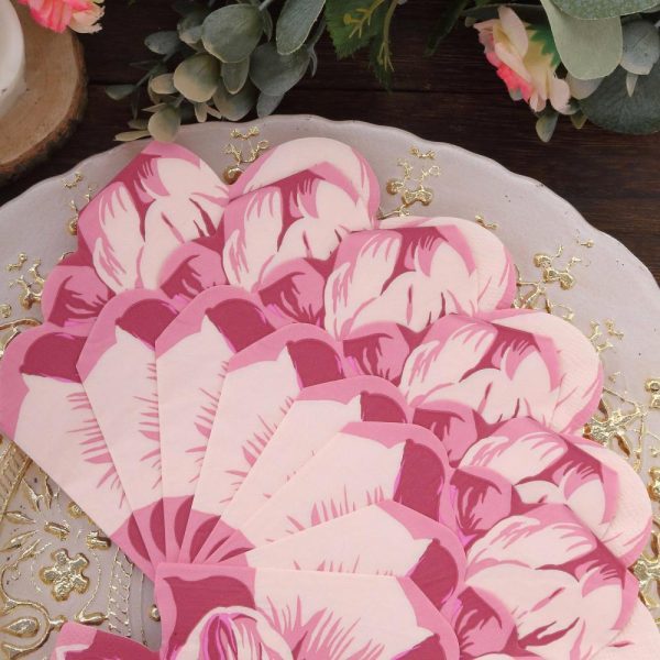 Eco-Friendly Natural Tableware |  20 Pack Pink Peony Flower Shaped 2-Ply Paper Beverage Napkins For Wedding Shower, Elegant Disposable Party Cocktail Napkins