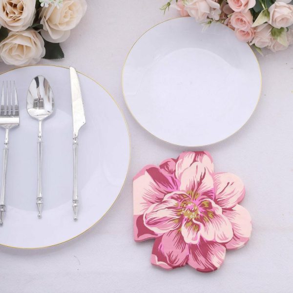 Eco-Friendly Natural Tableware |  20 Pack Pink Peony Flower Shaped 2-Ply Paper Beverage Napkins For Wedding Shower, Elegant Disposable Party Cocktail Napkins