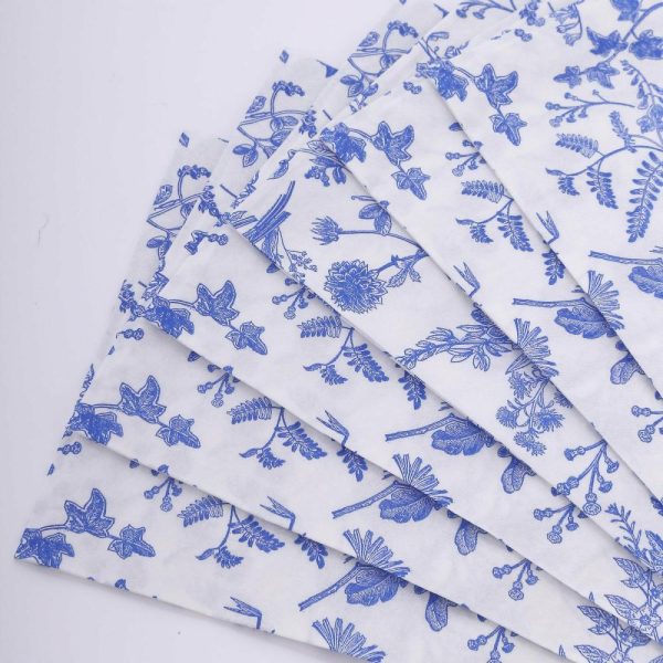 Eco-Friendly Natural Tableware |  20 Pack White Blue 2-Ply Disposable Party Napkins in French Toile Pattern, Highly Absorbent Soft Disposable Dinner Napkins