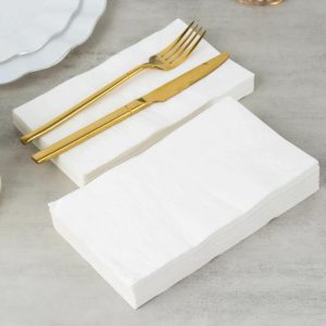 Eco-Friendly Natural Tableware |  50 Pack 2 Ply Soft White Wedding Reception Dinner Paper Napkins, Cocktail Beverage Party Napkins