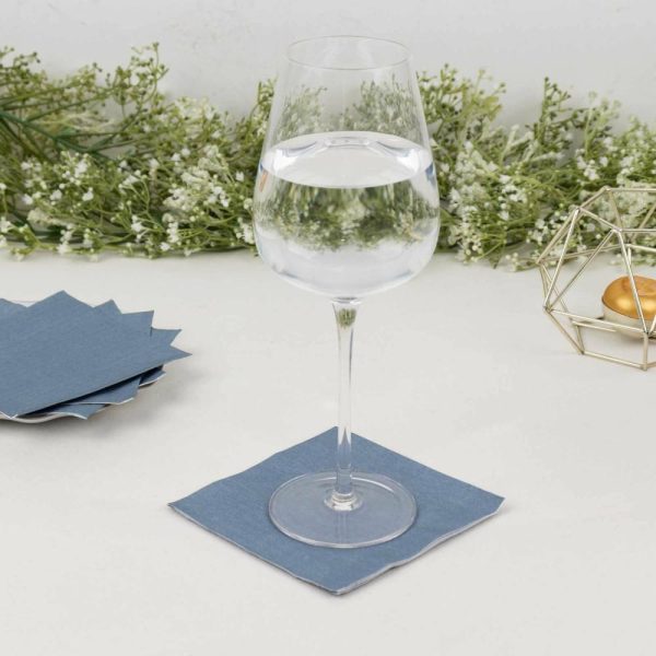 Eco-Friendly Natural Tableware |  50 Pack Dusty Blue Soft 2-Ply Disposable Cocktail Napkins, Paper Beverage Napkins 18 GSM – 5″x5″