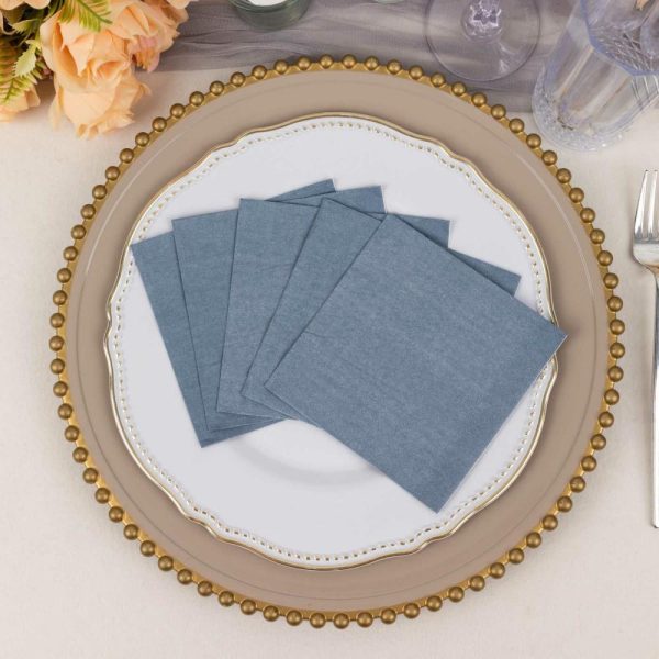 Eco-Friendly Natural Tableware |  50 Pack Dusty Blue Soft 2-Ply Disposable Cocktail Napkins, Paper Beverage Napkins 18 GSM – 5″x5″