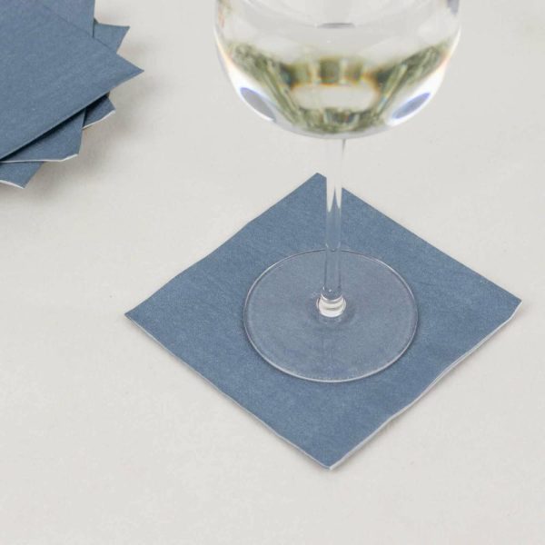 Eco-Friendly Natural Tableware |  50 Pack Dusty Blue Soft 2-Ply Disposable Cocktail Napkins, Paper Beverage Napkins 18 GSM – 5″x5″