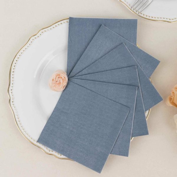 Eco-Friendly Natural Tableware |  50 Pack Dusty Blue Soft 2-Ply Disposable Cocktail Napkins, Paper Beverage Napkins 18 GSM – 5″x5″