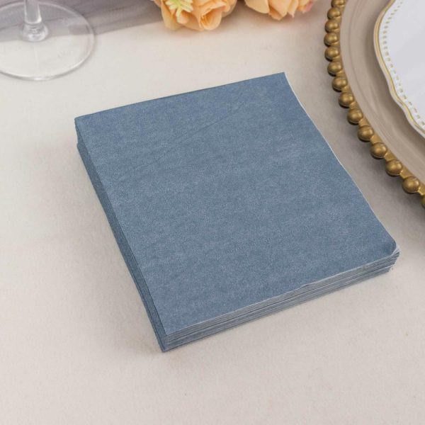 Eco-Friendly Natural Tableware |  50 Pack Dusty Blue Soft 2-Ply Disposable Cocktail Napkins, Paper Beverage Napkins 18 GSM – 5″x5″