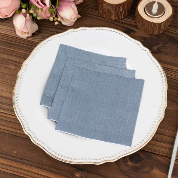 Eco-Friendly Natural Tableware |  50 Pack Dusty Blue Soft 2-Ply Disposable Cocktail Napkins, Paper Beverage Napkins 18 GSM – 5″x5″