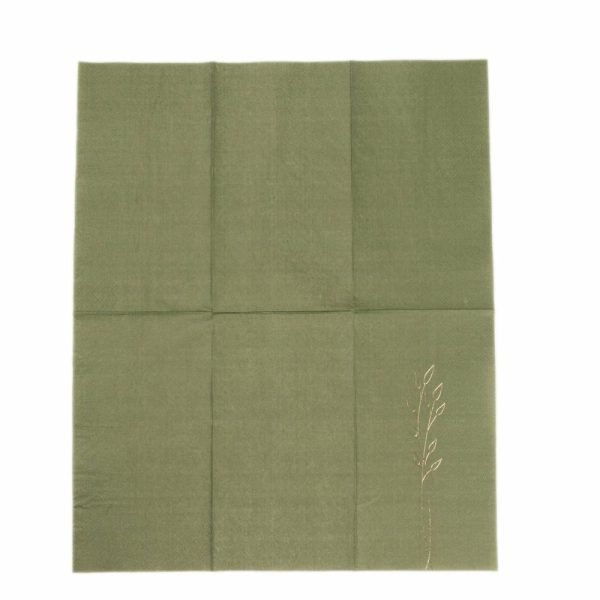 Eco-Friendly Natural Tableware |  50 Pack Olive Green 2 Ply Paper Dinner Napkins with Gold Embossed Leaf, Soft Disposable Wedding Party Napkins – 18 GSM