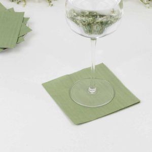 Eco-Friendly Natural Tableware |  50 Pack Sage Green Soft 2-Ply Disposable Cocktail Napkins, Paper Beverage Napkins 18 GSM – 5″x5″