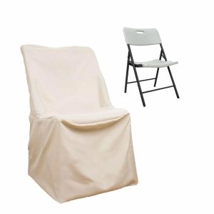 Folding Chair Covers |  Beige Lifetime Polyester Reusable Folding Chair Cover, Durable Slip On Chair Cover