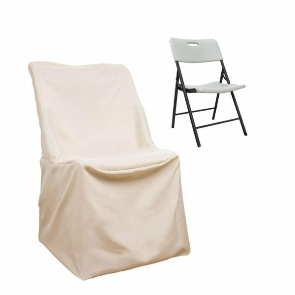 Folding Chair Covers |  Beige Lifetime Polyester Reusable Folding Chair Cover, Durable Slip On Chair Cover