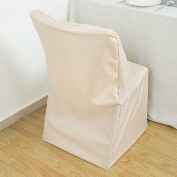 Folding Chair Covers |  Beige Lifetime Polyester Reusable Folding Chair Cover, Durable Slip On Chair Cover