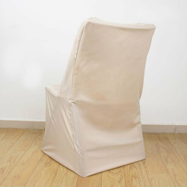 Folding Chair Covers |  Beige Lifetime Polyester Reusable Folding Chair Cover, Durable Slip On Chair Cover