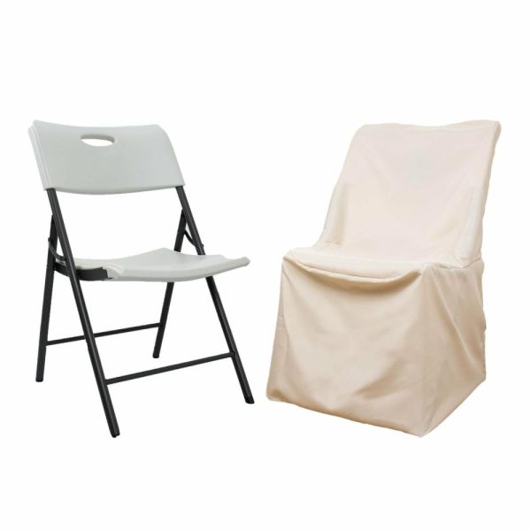 Folding Chair Covers |  Beige Lifetime Polyester Reusable Folding Chair Cover, Durable Slip On Chair Cover