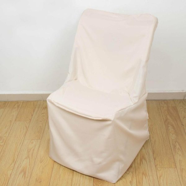 Folding Chair Covers |  Beige Lifetime Polyester Reusable Folding Chair Cover, Durable Slip On Chair Cover