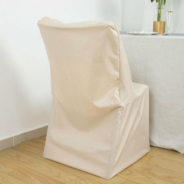 Folding Chair Covers |  Beige Lifetime Polyester Reusable Folding Chair Cover, Durable Slip On Chair Cover