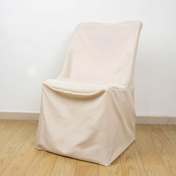 Folding Chair Covers |  Beige Lifetime Polyester Reusable Folding Chair Cover, Durable Slip On Chair Cover