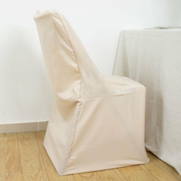 Folding Chair Covers |  Beige Lifetime Polyester Reusable Folding Chair Cover, Durable Slip On Chair Cover