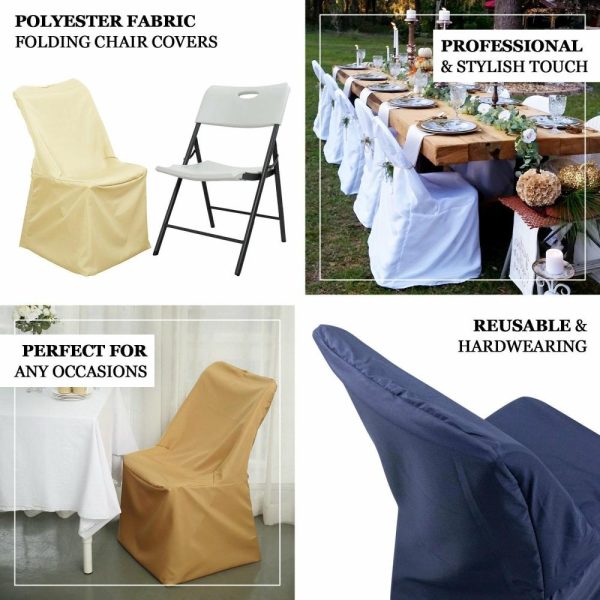 Folding Chair Covers |  Beige Lifetime Polyester Reusable Folding Chair Cover, Durable Slip On Chair Cover