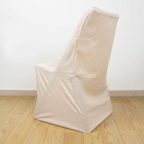 Folding Chair Covers |  Beige Lifetime Polyester Reusable Folding Chair Cover, Durable Slip On Chair Cover