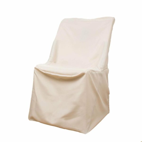 Folding Chair Covers |  Beige Lifetime Polyester Reusable Folding Chair Cover, Durable Slip On Chair Cover