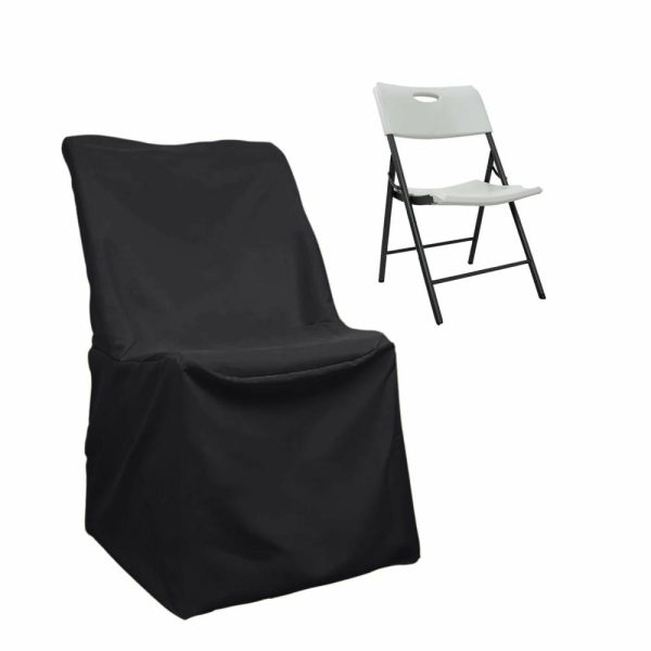 Folding Chair Covers |  Black Polyester Lifetime Folding Chair Covers, Durable Reusable Slip On Chair Covers