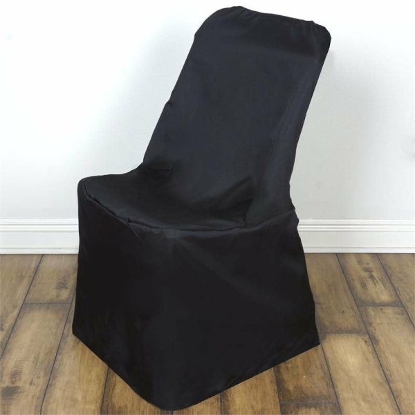 Folding Chair Covers |  Black Polyester Lifetime Folding Chair Covers, Durable Reusable Slip On Chair Covers