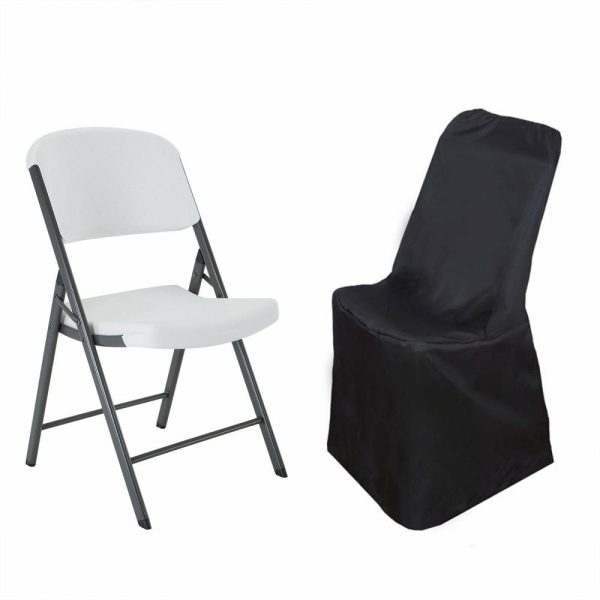 Folding Chair Covers |  Black Polyester Lifetime Folding Chair Covers, Durable Reusable Slip On Chair Covers