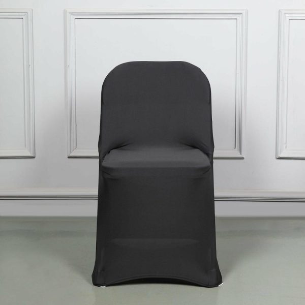 Folding Chair Covers |  Black Spandex Stretch Fitted Folding Slip On Chair Cover – 160 GSM