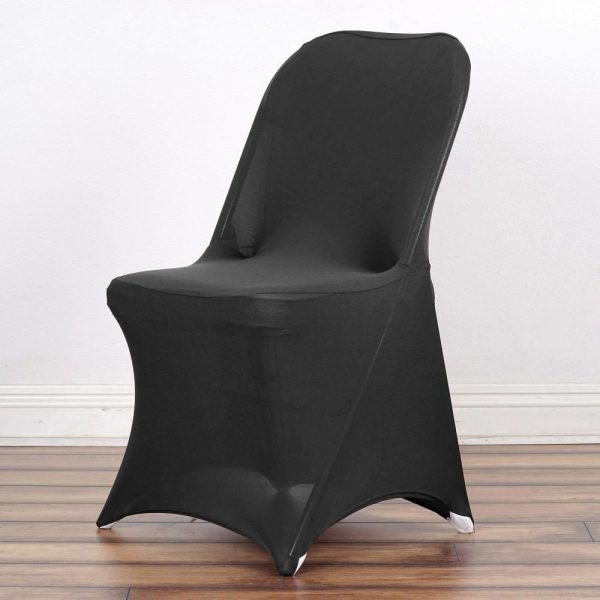 Folding Chair Covers |  Black Spandex Stretch Fitted Folding Slip On Chair Cover – 160 GSM