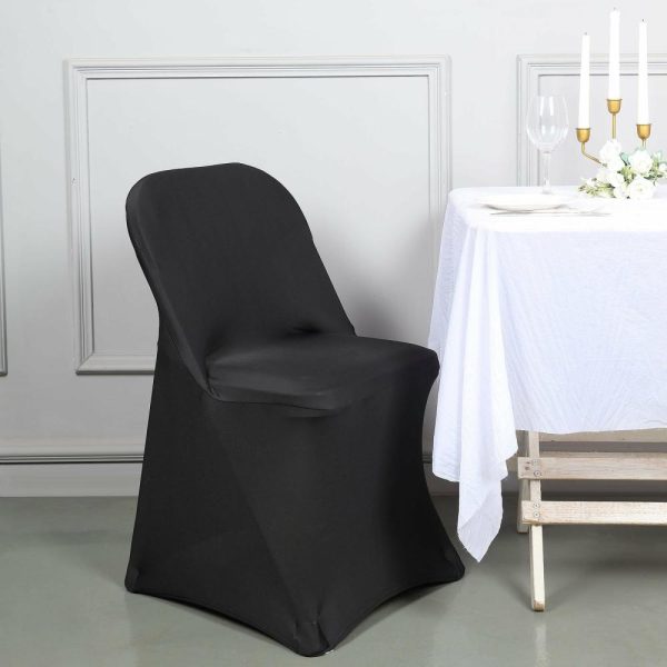 Folding Chair Covers |  Black Spandex Stretch Fitted Folding Slip On Chair Cover – 160 GSM