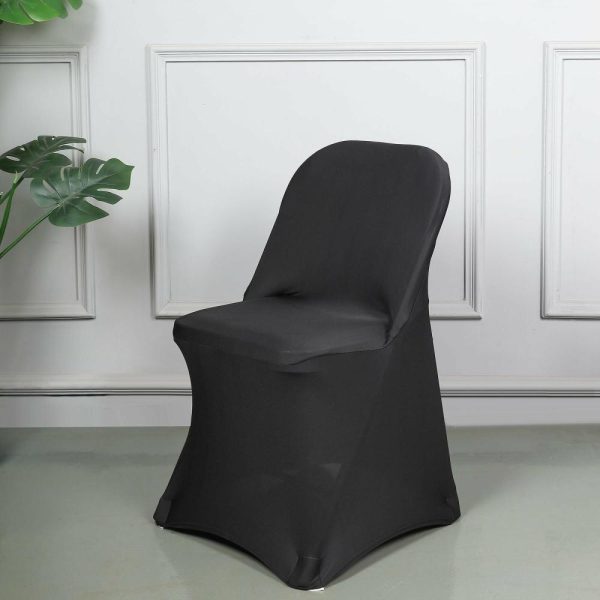 Folding Chair Covers |  Black Spandex Stretch Fitted Folding Slip On Chair Cover – 160 GSM