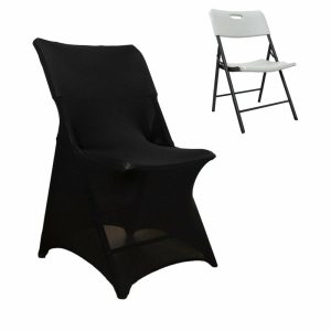 Folding Chair Covers |  Black Stretch Spandex Lifetime Folding Chair Cover, Fitted Chair Cover With Foot Pockets