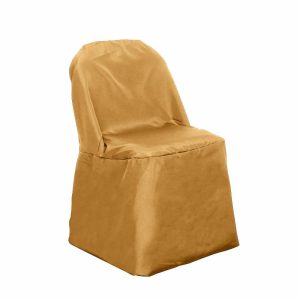 Folding Chair Covers |  Gold Polyester Folding Chair Cover, Reusable Stain Resistant Slip On Chair Cover