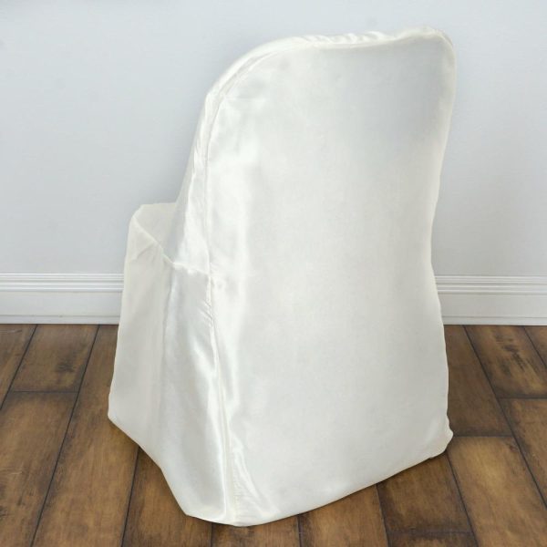 Folding Chair Covers |  Ivory Glossy Satin Folding Chair Covers, Reusable Elegant Chair Covers