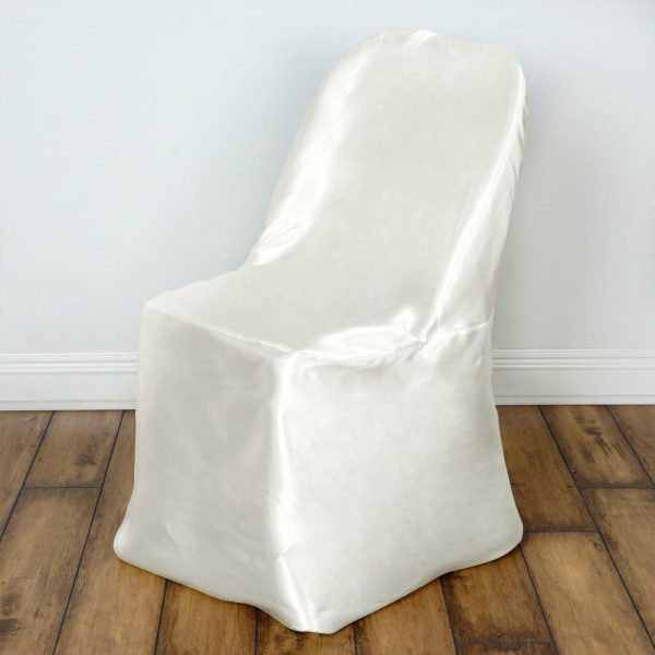 Folding Chair Covers |  Ivory Glossy Satin Folding Chair Covers, Reusable Elegant Chair Covers