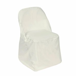 Folding Chair Covers |  Ivory Polyester Folding Chair Cover, Reusable Stain Resistant Slip On Chair Cover