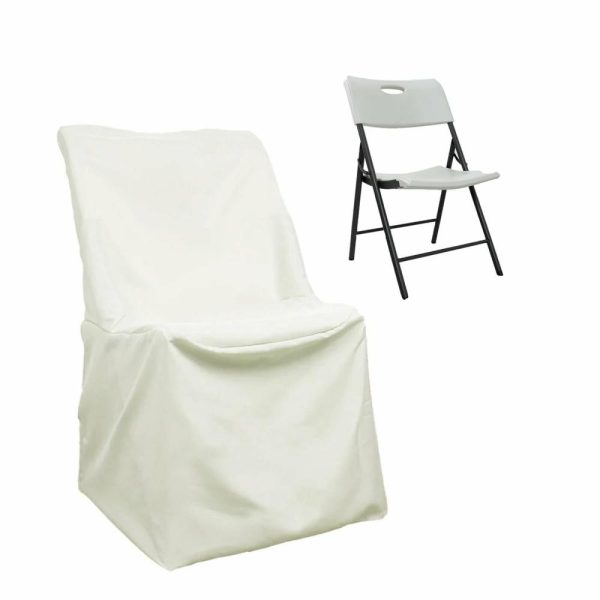 Folding Chair Covers |  Ivory Polyester Lifetime Folding Chair Covers, Durable Reusable Slip On Chair Covers