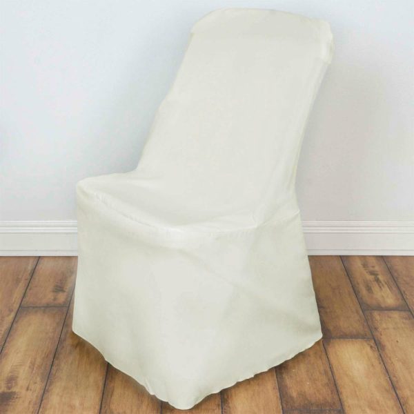 Folding Chair Covers |  Ivory Polyester Lifetime Folding Chair Covers, Durable Reusable Slip On Chair Covers