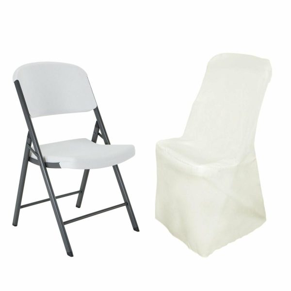 Folding Chair Covers |  Ivory Polyester Lifetime Folding Chair Covers, Durable Reusable Slip On Chair Covers