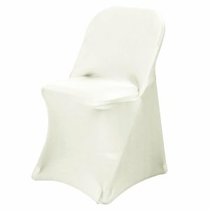 Folding Chair Covers |  Ivory Spandex Stretch Fitted Folding Slip On Chair Cover – 160 GSM