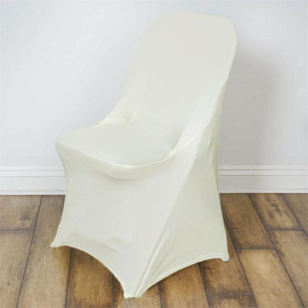 Folding Chair Covers |  Ivory Spandex Stretch Fitted Folding Slip On Chair Cover – 160 GSM